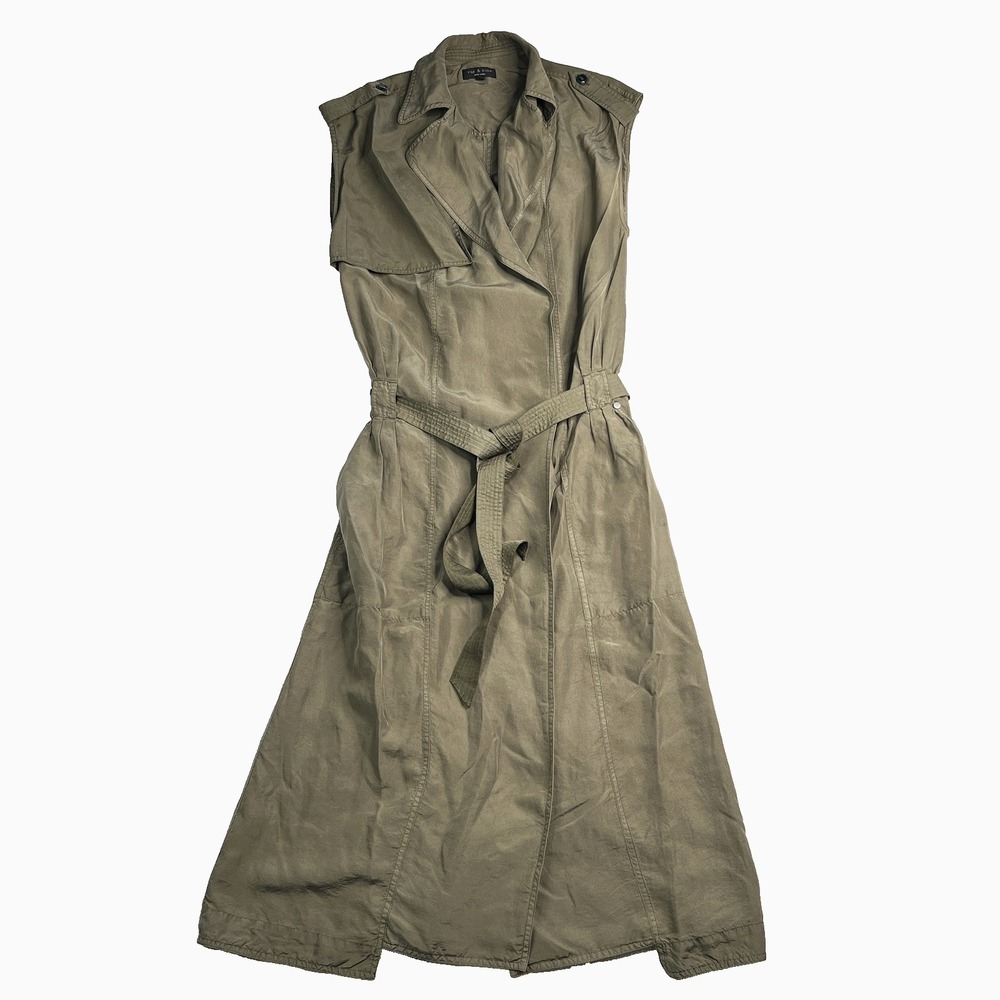 Rag & Bone New York‎ Women Sleeveless Trench Dress Olive Green Belted Utility Sm